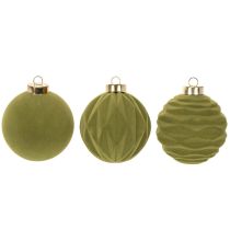 Article Boules de Noël en plastique 8 cm vert mousse flocage velours lot de 12