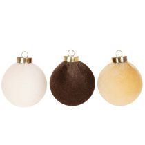 Article Boules de Noël en velours textile tons chauds Ø 8 cm set de 12