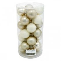 Article Boules de Noël mixtes, décoration de Noël, mini décoration de sapin blanc/nacre H4,5cm Ø4cm verre véritable 24 pcs
