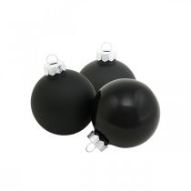 Article Mini boules de sapin de Noël, mélange de décorations pour sapin, boules de Noël noires H4.5cm Ø4cm en verre véritable 24pcs