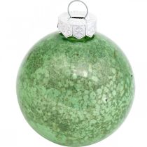 Article Boule de Noël, décoration sapin de Noël, boule en verre vert marbré H6,5cm Ø6cm verre véritable 24 pcs