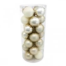 Article Boule de Noël, décoration sapin de Noël, boule en verre blanc/nacre H6,5cm Ø6cm verre véritable 24 pcs