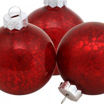 Boule de sapin de Noël, pendentif arbre, boule de Noël marbrée rouge H6.5cm Ø6cm verre véritable 24pcs