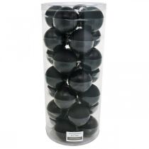 Article Boules de sapin de Noël, pendentifs sapin, boules en verre noir H6,5cm Ø6cm verre véritable 24 pcs