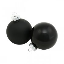 Article Boules de sapin de Noël, pendentifs sapin, boules en verre noir H6,5cm Ø6cm verre véritable 24 pcs