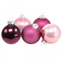 Article Mini boules de sapin, mélange de boules de Noël, pendentif sapin de Noël violet H4.5cm Ø4cm verre véritable 24pcs