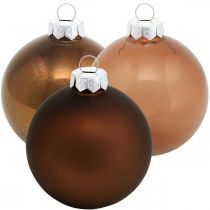 Boules de sapin de Noël, décorations d&#39;arbre, boules de Noël marron H6.5cm Ø6cm verre véritable 24pcs