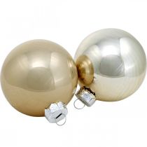 Article Boules de Noël mixtes, décoration de Noël, mini décoration de sapin blanc/nacre H4,5cm Ø4cm verre véritable 24 pcs