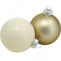 Article Boule de Noël, décoration sapin de Noël, boule en verre blanc/nacre H6,5cm Ø6cm verre véritable 24 pcs