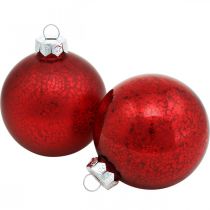 Décorations d&#39;arbre de Noël, pendentifs d&#39;arbre, boules de Noël marbrées rouges H8.5cm Ø7.5cm verre véritable 14pcs