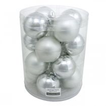 Article Boule en verre, décorations d'arbre, boule de sapin de Noël argent H8.5cm Ø7.5cm vrai verre 12pcs
