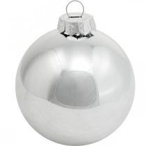 Article Boule en verre, décorations d'arbre, boule de sapin de Noël argent H8.5cm Ø7.5cm vrai verre 12pcs