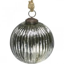 Boules de Noël en verre Boules de sapin de Noël argent avec rainures Ø10cm 2pcs