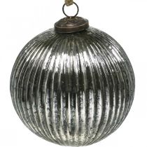 Boules de Noël en verre Boules de sapin de Noël argent avec rainures Ø12cm 2pcs