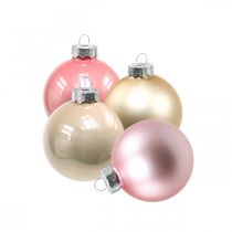 Boules de Noël en verre Ø4cm rose, crème mix H4,5cm 24p
