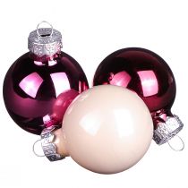 Article Boules de Noël en verre mini baies beige rose Ø3cm 22 pcs