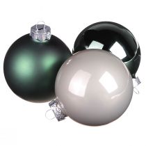 Article Boules de Noël boules de verre sapin vert gris Ø6cm 24 pcs