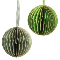Article Boules de Noël boules en papier nid d&#39;abeille vert or Ø7cm 4 pcs