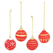 Article Boules de Noël suspendues en papier mâché rouge 5,5 cm - Set de 4