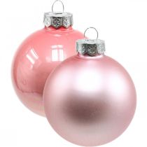 Boules de Noël en verre Ø4cm rose, crème mix H4,5cm 24p