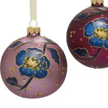 Article Boules de Noël en verre violet Boules de sapin de Noël fleur Ø8cm 6pcs