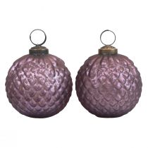 Article Boules de Noël en verre violet Boules de sapin de Noël vintage Ø7cm 4pcs