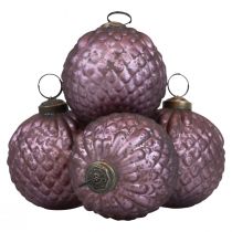 Article Boules de Noël en verre violet Boules de sapin de Noël vintage Ø7cm 4pcs