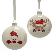 Boules de Noël en verre blanc Boules de sapin de Noël hiver Ø8cm 6pcs