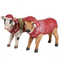 Article Décoration vache de Noël vache avec chapeau blanc marron L15,5cm 2 pièces