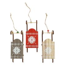 Article Traîneau de Noël traîneau décoratif en bois 16x6x5cm 3pcs