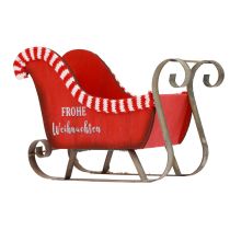 Traîneau de Noël Bois Métal Rouge Joyeux Noël L26cm