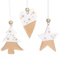 Article Décorations de Noël Coeur Sapin Étoile en bois 6,5-7cm 6pcs