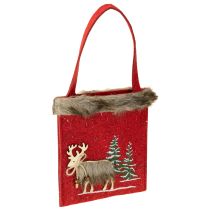 Article Sac de Noël rouge avec fourrure 15,5cm x 18cm 3 pcs