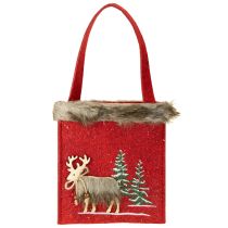 Article Sac de Noël rouge avec fourrure 15,5cm x 18cm 3 pcs