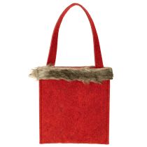 Article Sac de Noël rouge avec fourrure 15,5cm x 18cm 3 pcs