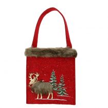 Article Sac de Noël rouge avec fourrure 15,5cm x 18cm 3 pcs