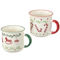 Article Mug de Noël en céramique rouge vert crème H9cm 2pcs