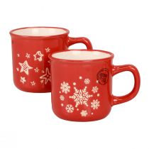 Tasses de Noël tasse tasse en céramique rouge H9cm 2pcs