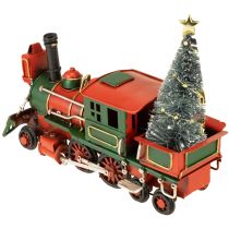 Article Train de Noël locomotive décorative en métal rouge avec sapin de Noël 20 cm