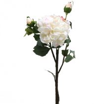 Article Roses blanches fleurs artificielles rose grande avec trois boutons 57cm