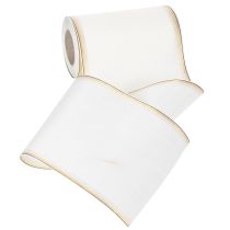 Article Ruban décoratif blanc moiré avec bord perlé doré 175 mm