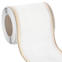 Article Ruban moiré blanc pour couronne, bordé de perles et de taffetas, ruban décoratif, ruban de deuil, largeur 100 mm, longueur 25 m