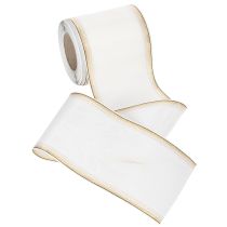 Article Ruban blanc moiré avec bord perlé doré, 100 mm x 25 m, décoration et couronnes