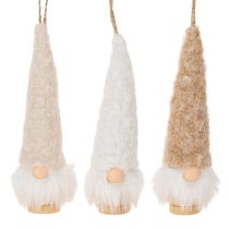Article Ensemble de 6 figurines lutins en bois et textile avec barbe à suspendre 17 cm