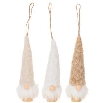 Article Ensemble de 6 figurines lutins en bois et textile avec barbe à suspendre 17 cm
