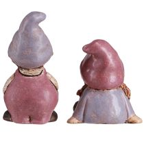 Article Couple de nains Fille et garçon Figurines en céramique Violet Rose H10/14cm 2pcs