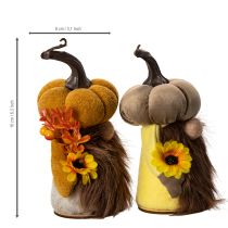 Article Figurines de citrouille lutins d'automne avec tournesol en tissu 16 cm lot de 2