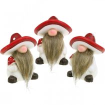 Déco elfe en céramique chapeau champignon décoration de table rouge, blanc H10.5cm 3pcs