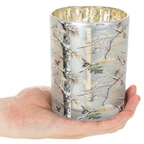 Article Photophore en verre motif branches intérieur doré 12 cm