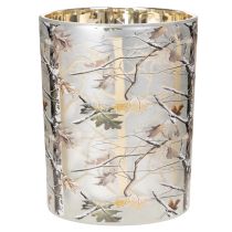 Article Photophore en verre motif branches intérieur doré 12 cm